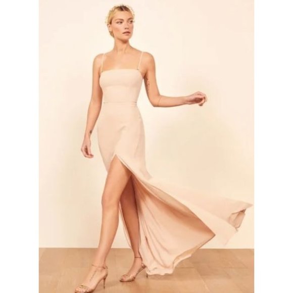 NWT Reformation Ingrid Maxi Dress Champagne-sz 10 - Picture 1 of 8